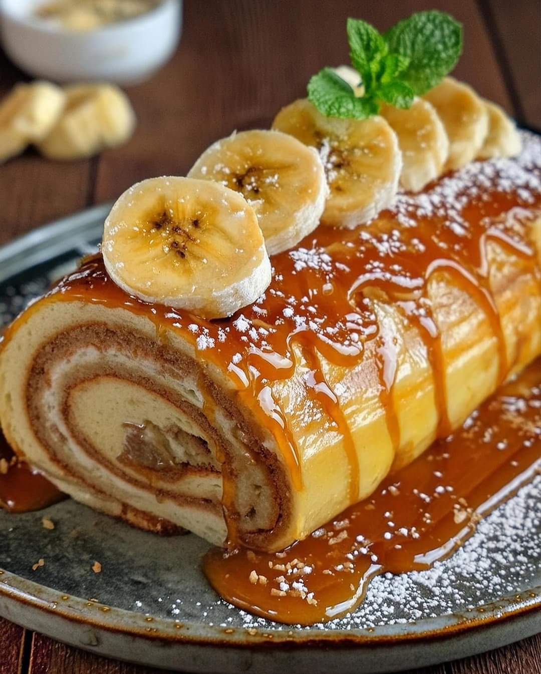 Caramel Banana Roll Cake