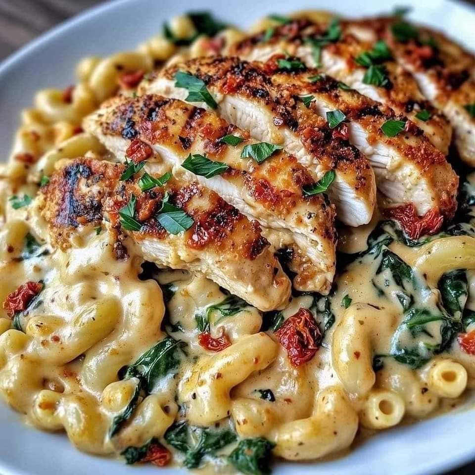 Cajun Chicken with Sundried Tomato & Spinach Mac & Cheese