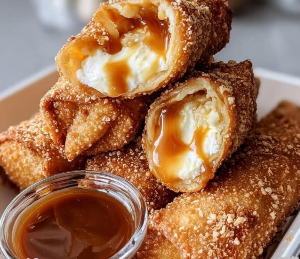 Cheesecake Egg Rolls with Caramel Sauce