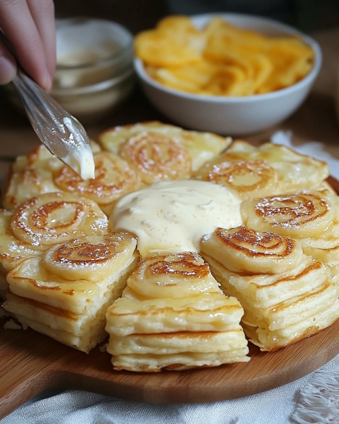 Cottage Cheese-Stuffed Pancakes with Sour Cream Glaze