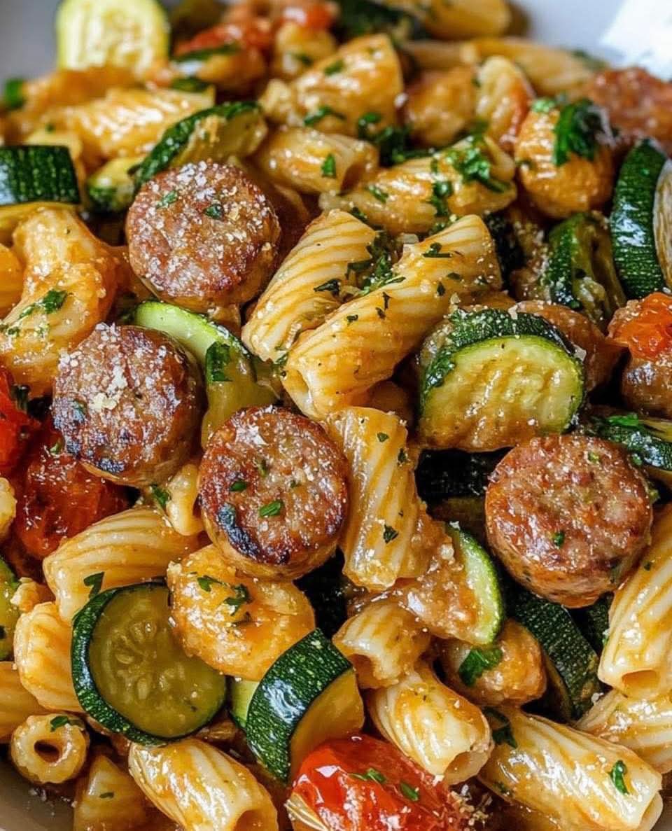 Chicken Sausages with Zucchini, Tomatoes, and Pasta – Flavorful One-Pot Dinner