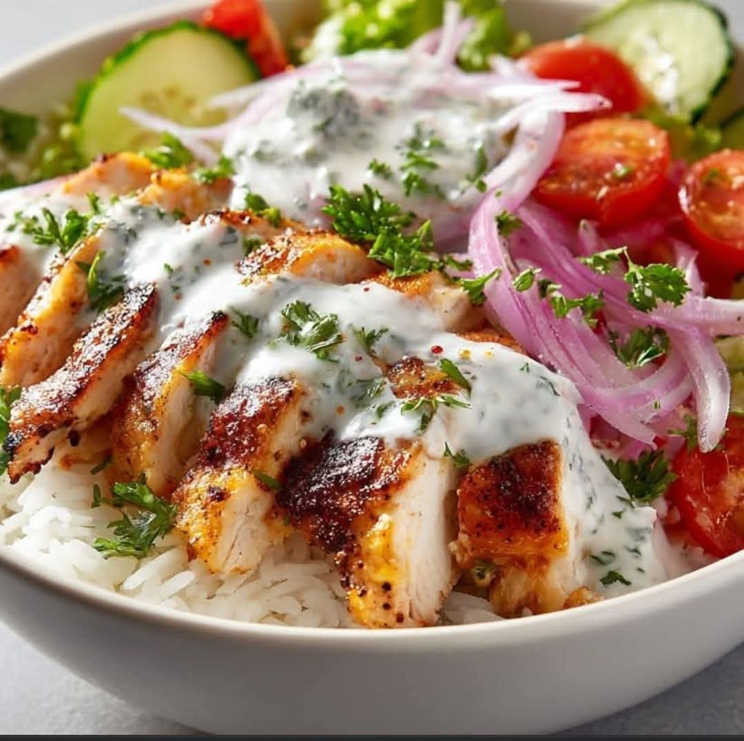  Grilled Chicken Rice Bowl with Garlic Yogurt Sauce