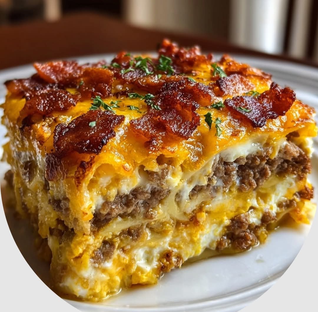 Breakfast Bacon Cheeseburger Lasagna
