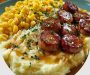 Sausages, Mashed Potatoes, and Buttered Corn