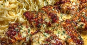 Creamy Garlic Butter Chicken & Linguine in Alfredo Sauce